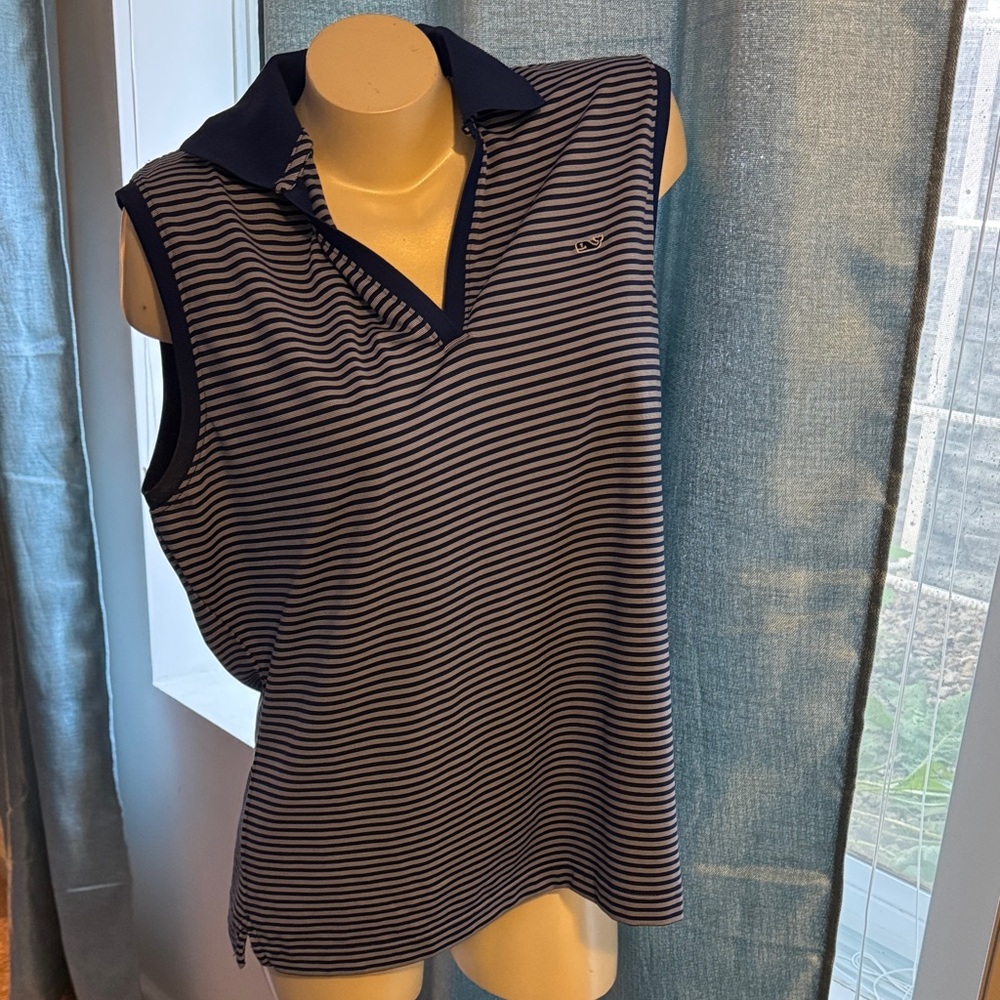 Vineyard Vines Navy and White Striped Muscle Tee